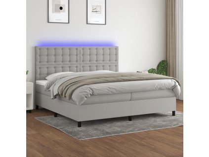 vidaXL Posteľ boxsping s matracom a LED bledosivá 200x200 cm látka