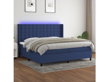 vidaXL Posteľ boxsping s matracom a LED modrá 200x200 cm látka