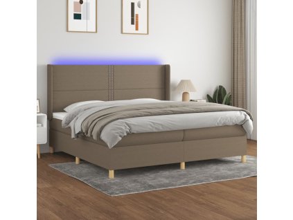 vidaXL Posteľ boxsping s matracom a LED sivohnedá 200x200 cm látka