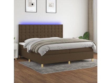 vidaXL Posteľ boxsping s matracom a LED tmavohnedá 200x200 cm látka