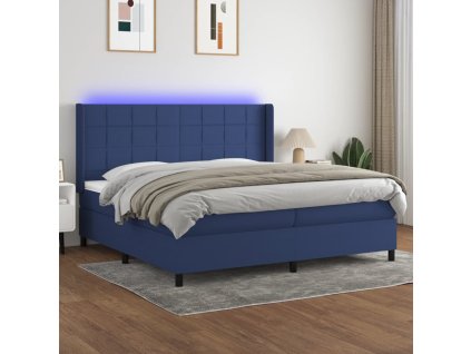 vidaXL Posteľ boxsping s matracom a LED modrá 200x200 cm látka