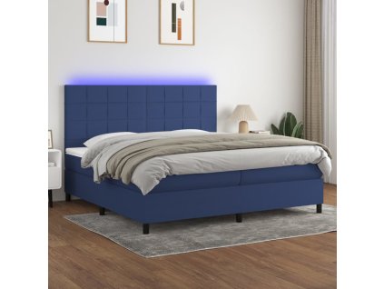 vidaXL Posteľ boxsping s matracom a LED modrá 200x200 cm látka