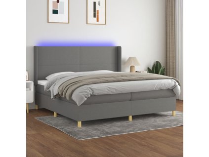 vidaXL Posteľ boxsping s matracom a LED tmavosivá 200x200 cm látka