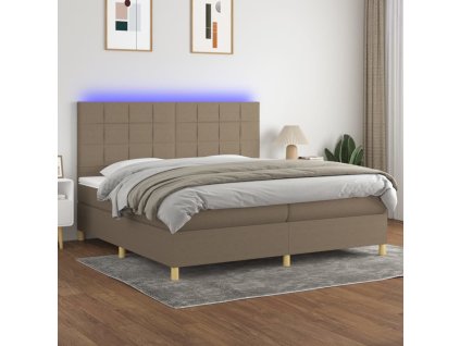 vidaXL Posteľ boxsping s matracom a LED sivohnedá 200x200 cm látka