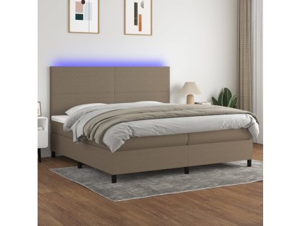 vidaXL Posteľ boxsping s matracom a LED sivohnedá 200x200 cm látka