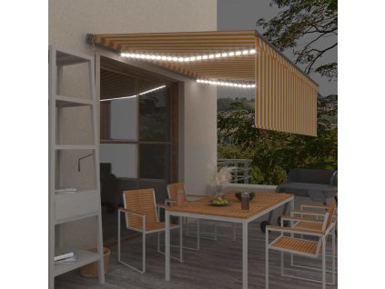 vidaXL Automatická markíza tienidlo&LED&senzor vetra 4x3m žlto-biela
