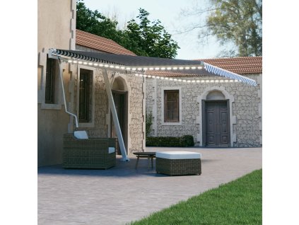 vidaXL Automatická markíza s LED a senzorom vetra modro-biela