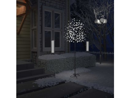 vidaXL Vianočný stromček 220 LED studené biele svetlo kvety čerešne 220 cm