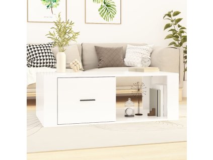 vidaXL Konferenčný stolík lesklý biely 100x50,5x35 cm spracované drevo
