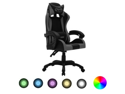 vidaXL Herná stolička s RGB LED svetlami sivo-čierna umelá koža