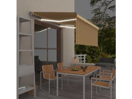 vidaXL Ručne zaťahovacia markíza s tienidlom&LED 3,5x2,5 m žlto-biela