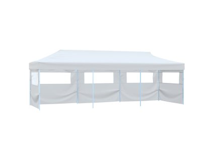 vidaXL Skladací párty stan s 5 bočnými stenami biely 3x9 m