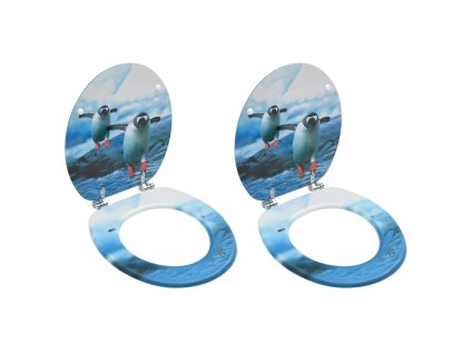 vidaXL WC sedadlá s poklopom 2 ks MDF dizajn s tučniakmi