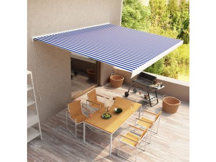 vidaXL Ručne ovládaná kazetová markíza 450x300 cm modrá a biela