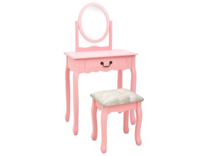 vidaXL Toaletný stolík so stoličkou ružový 65x36x128 cm drevo paulovnie MDF