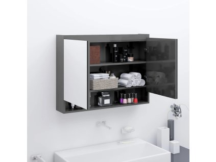 vidaXL Kúpeľňová zrkadlová skrinka 80x15x60 cm MDF lesklá sivá
