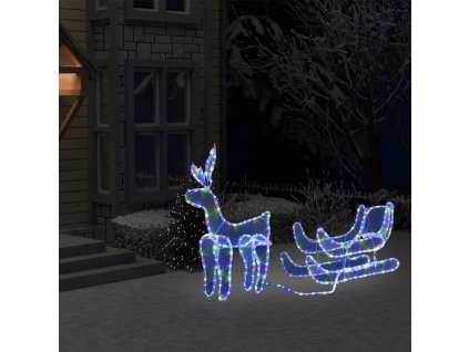 vidaXL Vianočná svetelná dekorácia, sob a sane so sieťkou 432 LED