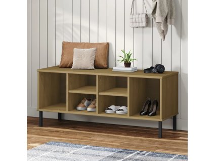 vidaXL Botník s kovovými nohami hnedý 106x35x45 cm masívne drevo OSLO