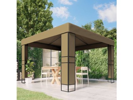 vidaXL Altánok s dvojitou strieškou 3x3x2,7 m, sivohnedý 180 g/m²