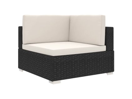 vidaXL Rohová sedačka 1 ks s podložkami, polyratan, čierna