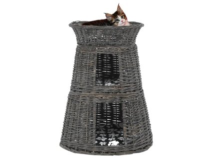 vidaXL 3-dielna sada košíka pre mačku s vankúšmi sivá 47x34x60 cm prírodná vŕba