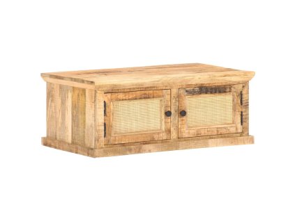 vidaXL Konferenčný stolík 90x50x35 cm mangové drevo a prírodná trstina