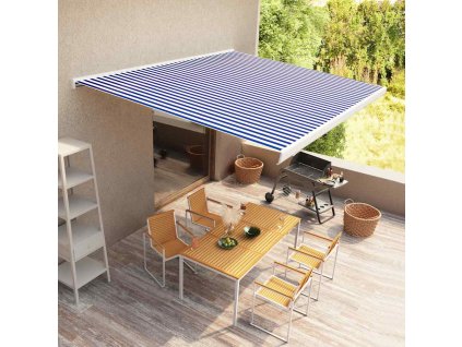 vidaXL Kazetová markíza s motorom modrá a biela 500x300 cm