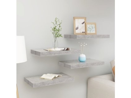 vidaXL Plávajúce nástenné police 4 ks betónové sivé 50x23x3,8 cm MDF