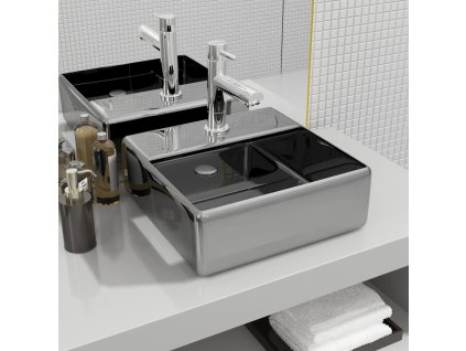 vidaXL Umývadlo s otvorom na batériu 38x30x11,5 cm keramika strieborné