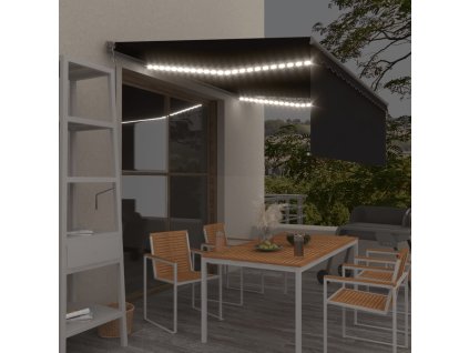 vidaXL Automatická markíza tienidlo&LED&senzor vetra 4x3m antracitová