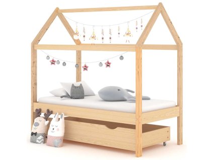 vidaXL Detský posteľný rám so zásuvkou borovicový masív 70x140 cm