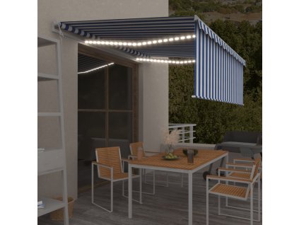 vidaXL Automatická markíza tienidlo&LED&senzor vetra modro-biela