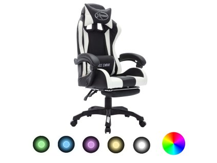 vidaXL Herná stolička s RGB LED svetlami bielo-čierna umelá koža