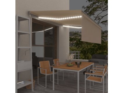 vidaXL Automatická markíza s tienidlom&LED&senzorom vetra 4x3m krémová