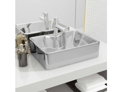vidaXL Umývadlo s otvorom na batériu 48x37x13,5 cm keramika strieborné