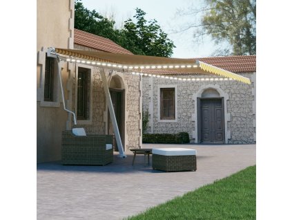 vidaXL Automatická markíza, LED a senzor vetra 450x300 cm, žltá/biela