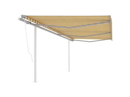 vidaXL Automaticky zaťahovacia markíza so stĺpikmi 6x3,5 m žlto-biela