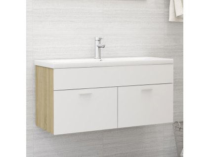 vidaXL Skrinka pod umývadlo, biela a dub sonoma 100x38,5x46 cm