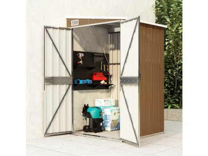 vidaXL Nástenná záhradná kôlňa hnedá 118x100x178 cm pozinkovaná oceľ