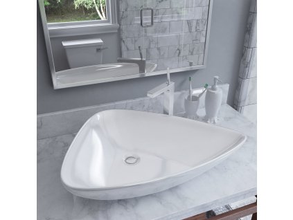 vidaXL Keramické umývadlo biele 645x455x115 mm trojuholníkové