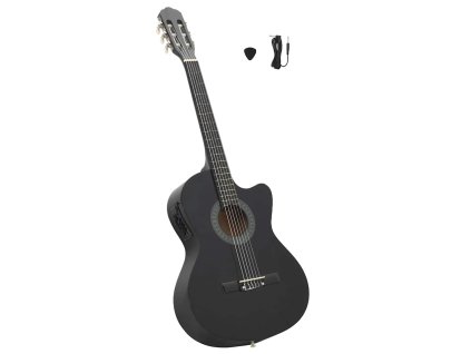 vidaXL Folková klasická gitara s výrezom, ekvalizér, 6 strún, čierna