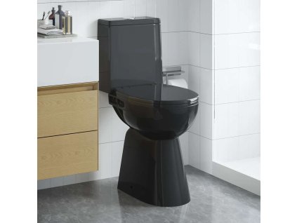 vidaXL Bezokrajová toaleta 7 cm extra výška, pomalé zatváranie, čierna keramika