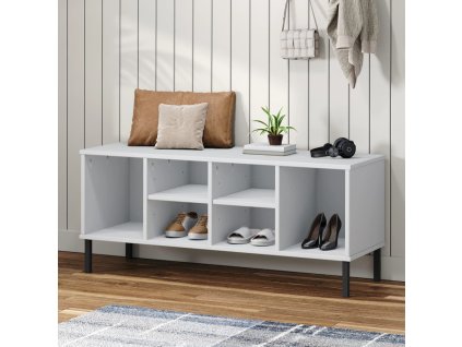 vidaXL Botník s kovovými nohami biely 106x35x45 cm masívne drevo OSLO