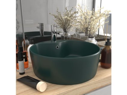 vidaXL Luxusné umývadlo, prepad, matné tmavozelené 36x13 cm, keramika