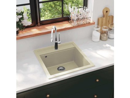vidaXL Granitový kuchynský drez s jednou vaničkou béžový