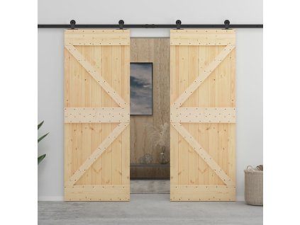 vidaXL Posuvné dvere s kovaním 100x210 cm, borovicový masív