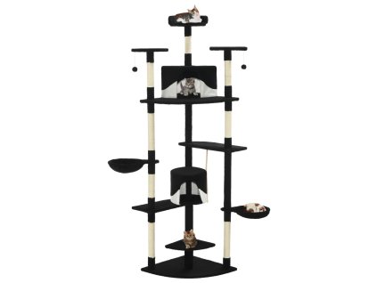 vidaXL Škrabadlo pre mačky so sisalovými stĺpikmi 203 cm, čierno biele