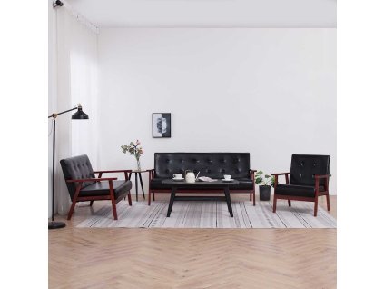 vidaXL 3-dielna súprava pohoviek čierna umelá koža