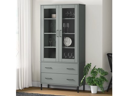 vidaXL Knižnica kovové nohy sivá 85x35x172,5 cm masívne drevo OSLO