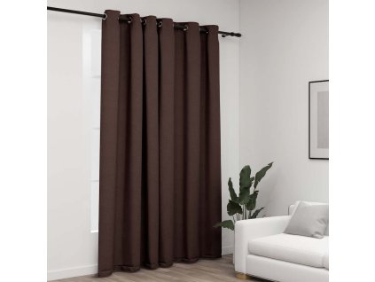vidaXL Zatemňovací záves, ľanový vzhľad, krúžky, sivohnedý 290x245 cm
